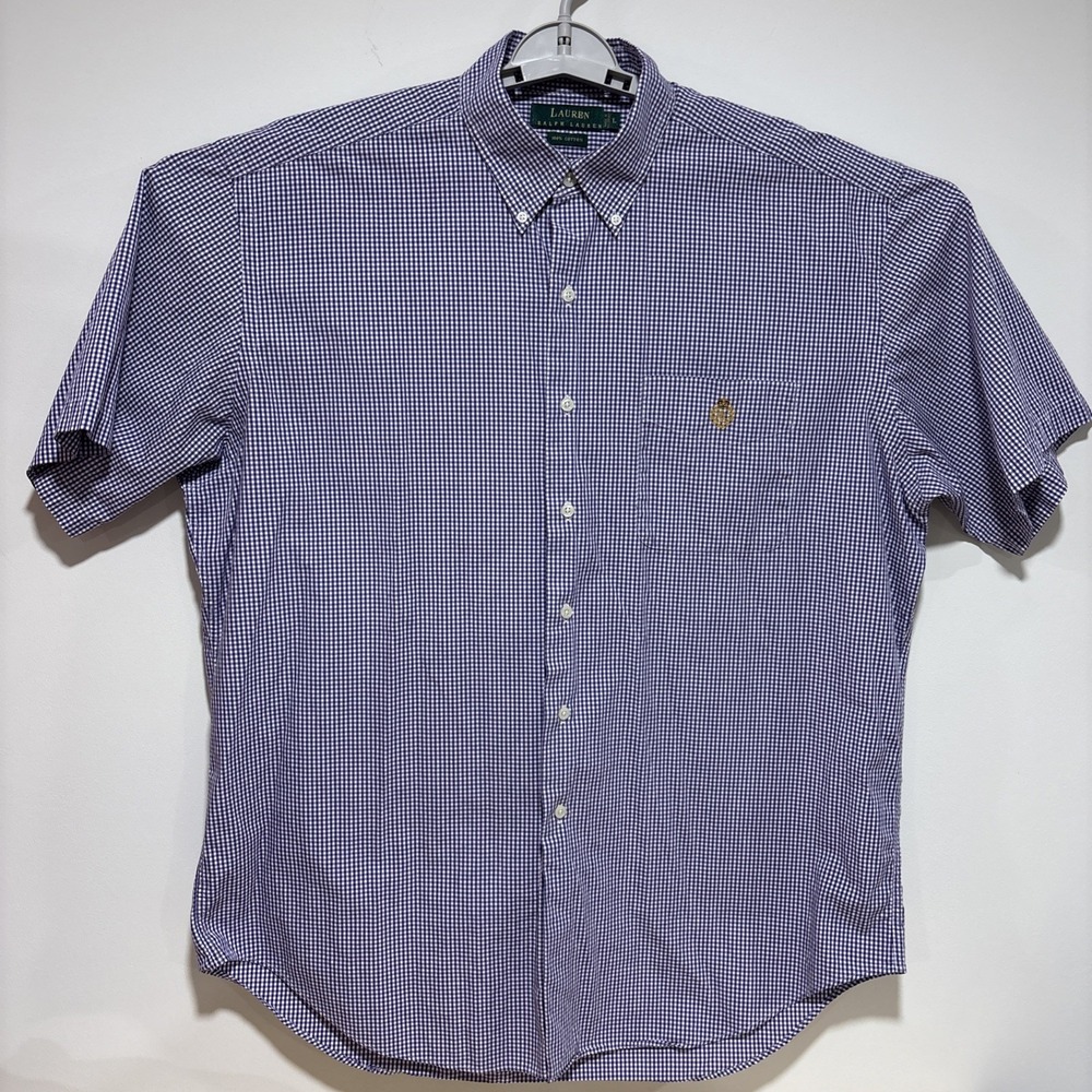 Lauren Ralph Lauren Button Down Shirt Crest Logo Purple Gingham Plaid Size Large